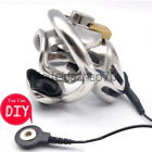 Male Stainless Steel Chastity Device Electricity Shock Metal Cage Locking