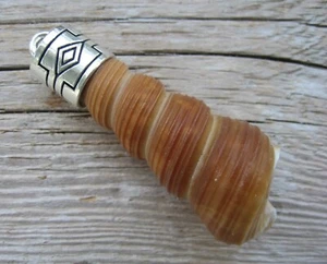 Turritella Sea Shell Pendant Spiral Unicorn Horn Amulet Charivari Hunting Charm - Picture 1 of 3