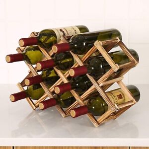 Wine Rack Table Foldable Countertop Wooden Wine 10 Bottle Holder Shelf Cabinet