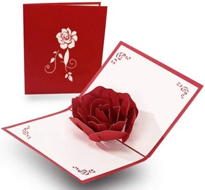 3D Popup Rose Greeting Card Birthday Wedding Anniversary Mothers Valentines Gift - Picture 1 of 7