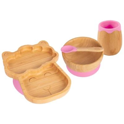 4pc Tiny Dining Rosa Lama Bambus Baby-Fütterungsset Entwöhnung Teller Schüssel - Bild 1 von 4