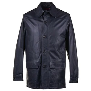 Isaia Navy Blue Subtle Grained Leather Utility Jacket M (Eu 48) NWT $4750 - Picture 1 of 11