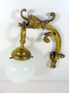 Applique Bronze Massif Sculpté Epoque Empire Décor Dragon, Abat-jour Verre Blanc - Picture 1 of 11
