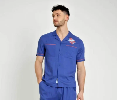 Native Youth Men's FARRAGO EMBROIDERED VISCOSE Button Front Shirt Blue L - Image 1 of 4