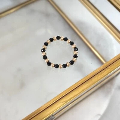 A++ Natural Black Spinal Faceted Round Gemstone Beads Adjustable Rings For Girls - Image 1 of 4