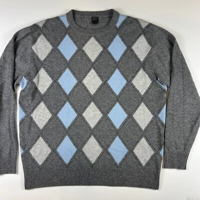 Ike Behar New York 100% Cashmere RN57673 Grey Blue Arglye Sweater Men’s Large - Image 1 of 4