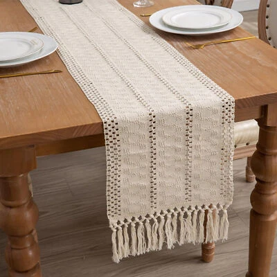 Cotton Line Macrame Woven Table Runner Mat Tablecloth Wedding Party Dining Decor - Image 1 of 4