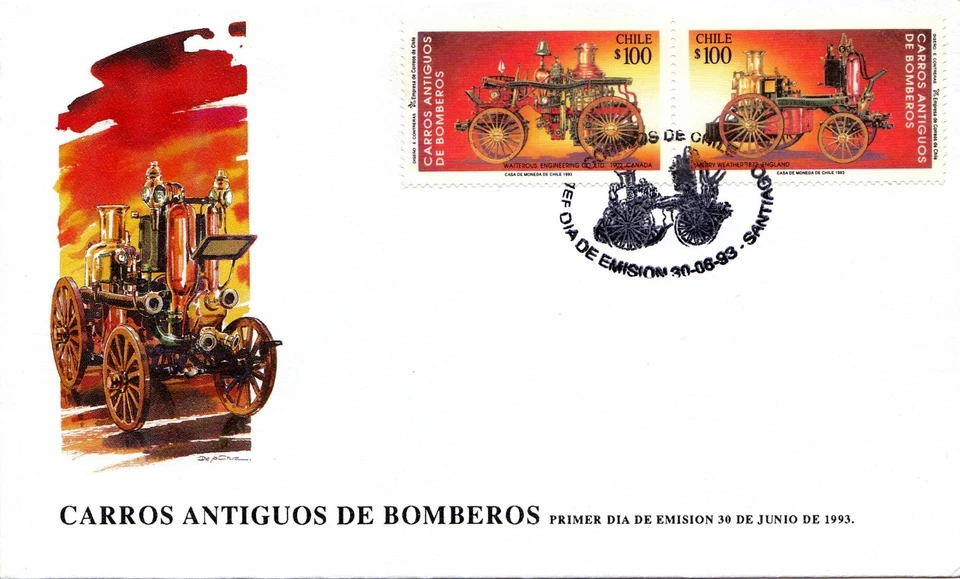 CHILE, HISTORICAL FIRE ENGINES, VERY NICE FDC, YEAR 1993 - Image 1 of 1