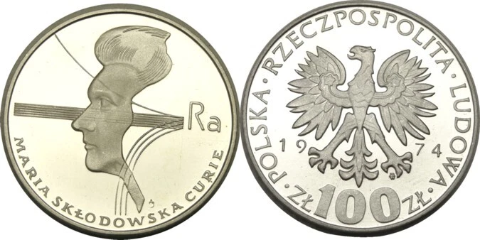 elf Poland 100 Zlotych 1974 Silver Proof  Death of Marie Curie 40th - Image 1 of 1