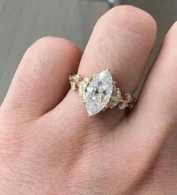 2.5 CT Marquise Cut Engagement Leaf Inspired Wedding Ring In 14K Yellow Gold - Image 1 of 2