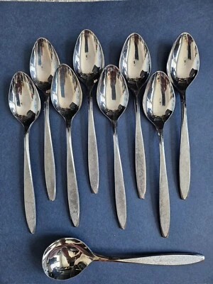 8 teaspoons & a soup spoon Eko Eterna Corsair Stainless Flatware Silverware set - Image 1 of 3