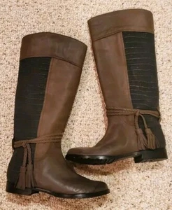 Anyi Lu Brown/Black Leather High Boot With Tassel Made in Italy (38/8US) - Picture 1 of 9