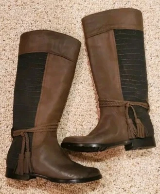 Anyi Lu Brown/Black Leather High Boot With Tassel Made in Italy (38/8US) - Image 1 of 4