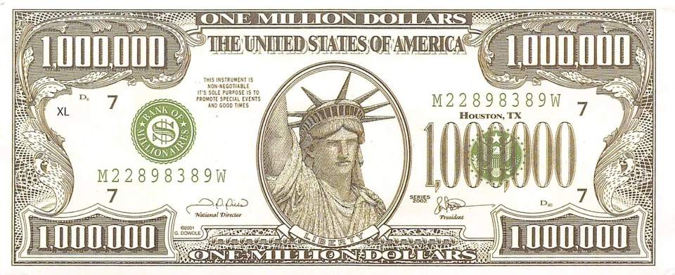 USA  $1,000,000  Series 2002  Fantasy Money  Uncirculated Banknote ZAA - Image 1 of 1