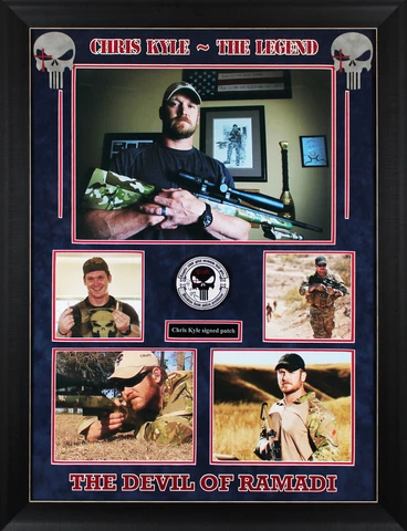 Chris Kyle Signed Framed 4" Navy Seal American Sniper "Punisher" Patch JSA Cover