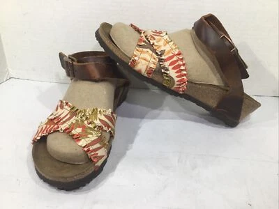 Papillio Womens Size 7 Narrow Lola Curaçao Brown Leather Wedge Sandals Y23-508 - Image 1 of 4