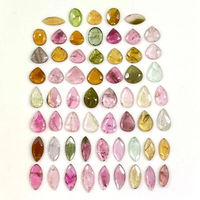 60 Pcs Natural Tourmaline Lot 26 Cts Flat Rose Cut Untreated Loose Gemstones - Image 1 of 4