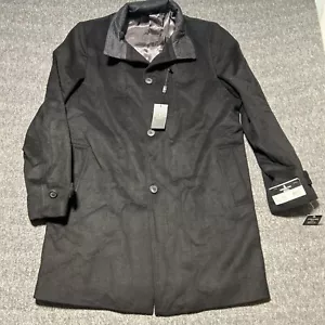 London Fog Coat Mens 44L Black Clark Classic Fit Overcoat Long Button Wool Blend - Picture 1 of 8
