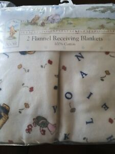 Winnie The Pooh VTG Baby Receiving Blankets LETTERS 30*40  Set red calliope NWT