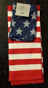NEW NWT DII Design Imports Patriotic Stars & Stripes Kitchen Cloth & Towel Set - Picture 1 of 4