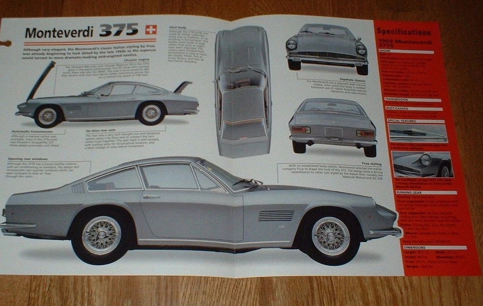 Monteverdi 375S 1969 original Imp folleto especificaciones información 67-77 69 75★★ Foto 1 de 1