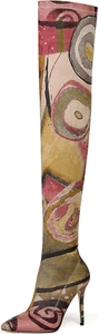 Women'S Sexy Printed Stretchy Thigh High Boots Pointy Toe Stiletto Heel Booties - Picture 1 of 12