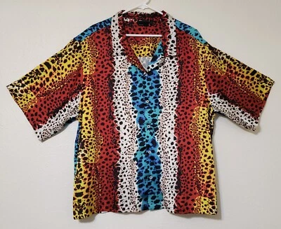 ASOS DESIGN Dropped Shoulder Oversized Revere Satin Animal Print Shirt Size M - Image 1 of 4