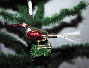 Antiguo adorno de árbol de Navidad de vidrio, pájaro grande de colores, dos patas, 1108 - Imagen 1 de 2