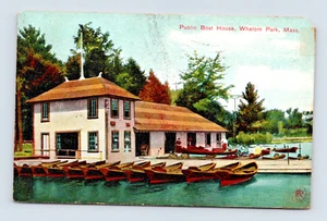 WHALOM PARK MA OLD PUBLIC BOAT HOUSE IN 1909 POSTCARD (J-8) - Picture 1 of 2