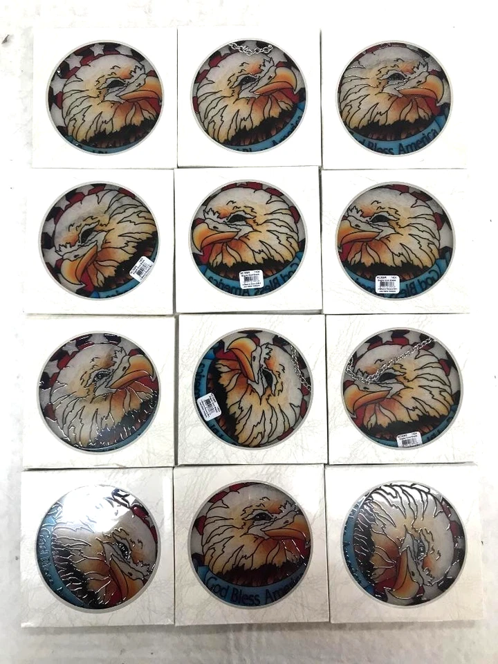 Lote de 12 Vidrieras Atrapasoles 4.5" Águila Dios Bendiga América 4 de Julio Regalo Foto 1 de 4