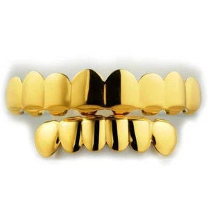 18K Vergoldeter GRILLZ EDELSTAHL 8 Zahn Top 6 Boden Hip Hop Mundgrill - Bild 1 von 4