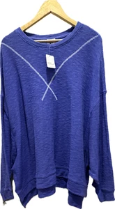 We the Free People Come Again Sweater Tee Oversized Blue Marin Size M Womens NWT - Picture 1 of 11
