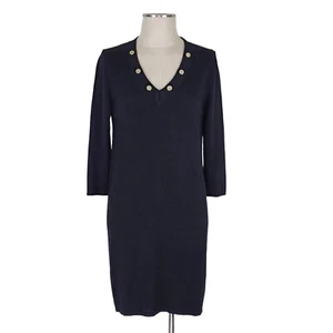 Catherine Malandrino Dress Size L Black Knit V Neck Grommets 3/4 Sleeve Pullover - Picture 1 of 9