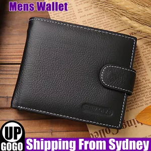 Mens Wallet Black Bi Fold with Top Layer Cowhide Leather Card Slots Coin Pocket - Picture 1 of 12