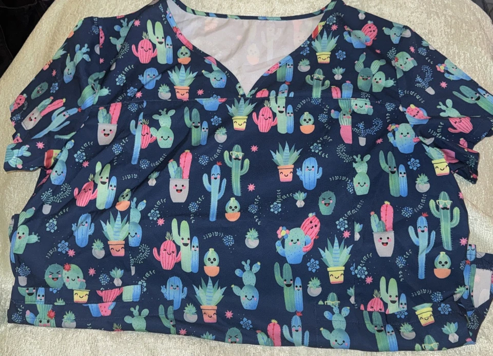 Blusa Médica Mujer Happy Cactus con Bolsillos Talla XL Azul Foto 1 de 1