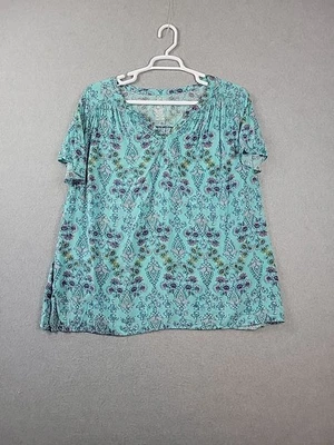 Blusa feminina St. John's Bay azul verde floral gola V casual plus size 3X - Imagem 1 de 4