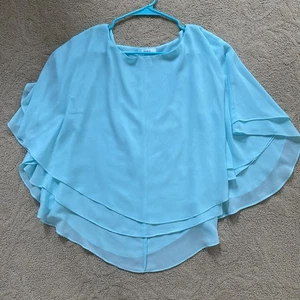 Blusa Esley Boho Fruncida Talla Pequeña Azul Claro Teal Tulled Chal Capa Gasa - Imagen 1 de 6