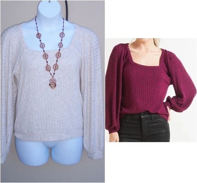 Blusa Michael Stars $98 Polly Jasper Rib malha top suéter M FALL balão Sl EUA - Imagem 1 de 4