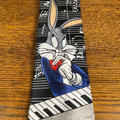 Corbata Looney Tunes Mania Bugs Bunny tocando piano notas musicales W3,75 L56 pulgadas Foto 1 de 4