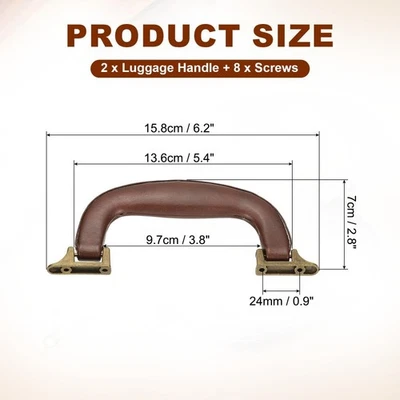 2Pcs Leather Luggage Handle, Replacement Strap Handle for Handbag, Brown/Bronze - Изображение 1 из 4