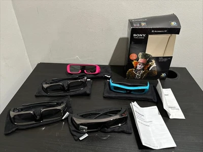 3 Sony 3D Glasses TDG-BR100 & 2 Pink & Blue TDG-BR50 Size Working Need Batteries - Image 1 of 4