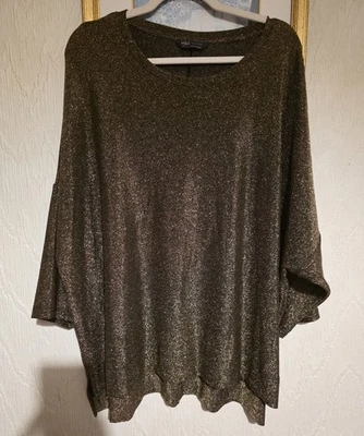 M&S Black And gold Sparkly Tunic Top Size 24 Gold Metallic Thread Glittery Party - Image 1 of 4