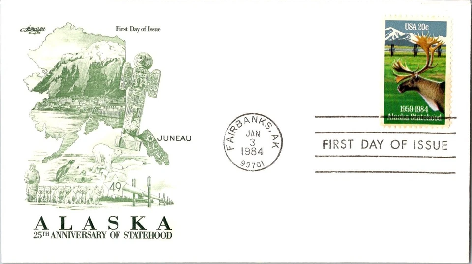 FIRST DAY COVER ENVELOPE  JAN 3,1984  AK 25th Anniversary Statehood      PC0769 - Image 1 of 1