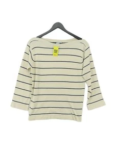 John Smedley Women's Jumper L Cream Striped 100% Cotton Round Neck Pullover - Picture 1 of 7