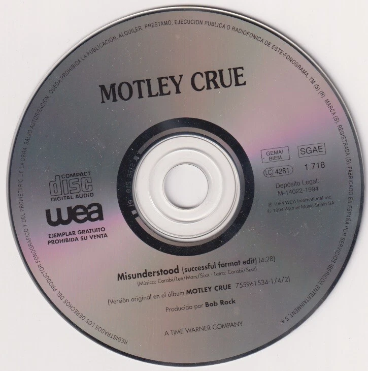 Mötley Crüe – Misunderstood - spanische 1 Track Promo Single CD 1994 WEA - Bild 1 von 1