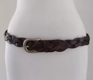 HOLLISTER Womens Woven Braided Brown Leather Silver Buckle Belt Size XS to S - Picture 1 of 7