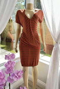 Striped Sheath Dress Size L Large Short Sleeve Draped Geometric MNG By Mango - Picture 1 of 4