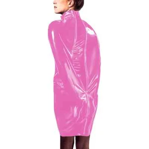 Sexy Vestido Mujer Cremallera Cuello Alto Bodycon Hasta la Rodilla PVC Hobble Vestido - Imagen 1 de 12