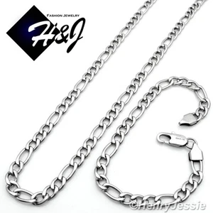 24"MEN's Stainless Steel 6mm Silver Figaro Link Chain Necklace Bracelet SETS - Picture 1 of 6