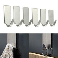 6PCS Self Adhesive Home Kitchen Wall Door Stainless Steel Holder Hook Hanger